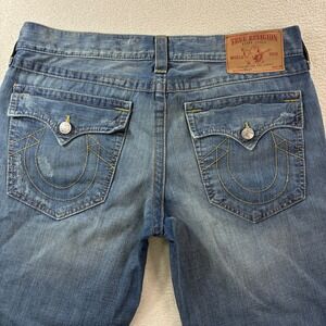 Vintage True Religion Billy Flap Relaxed Bootcut Jeans Mens 38x32 Blue Faded Y2K